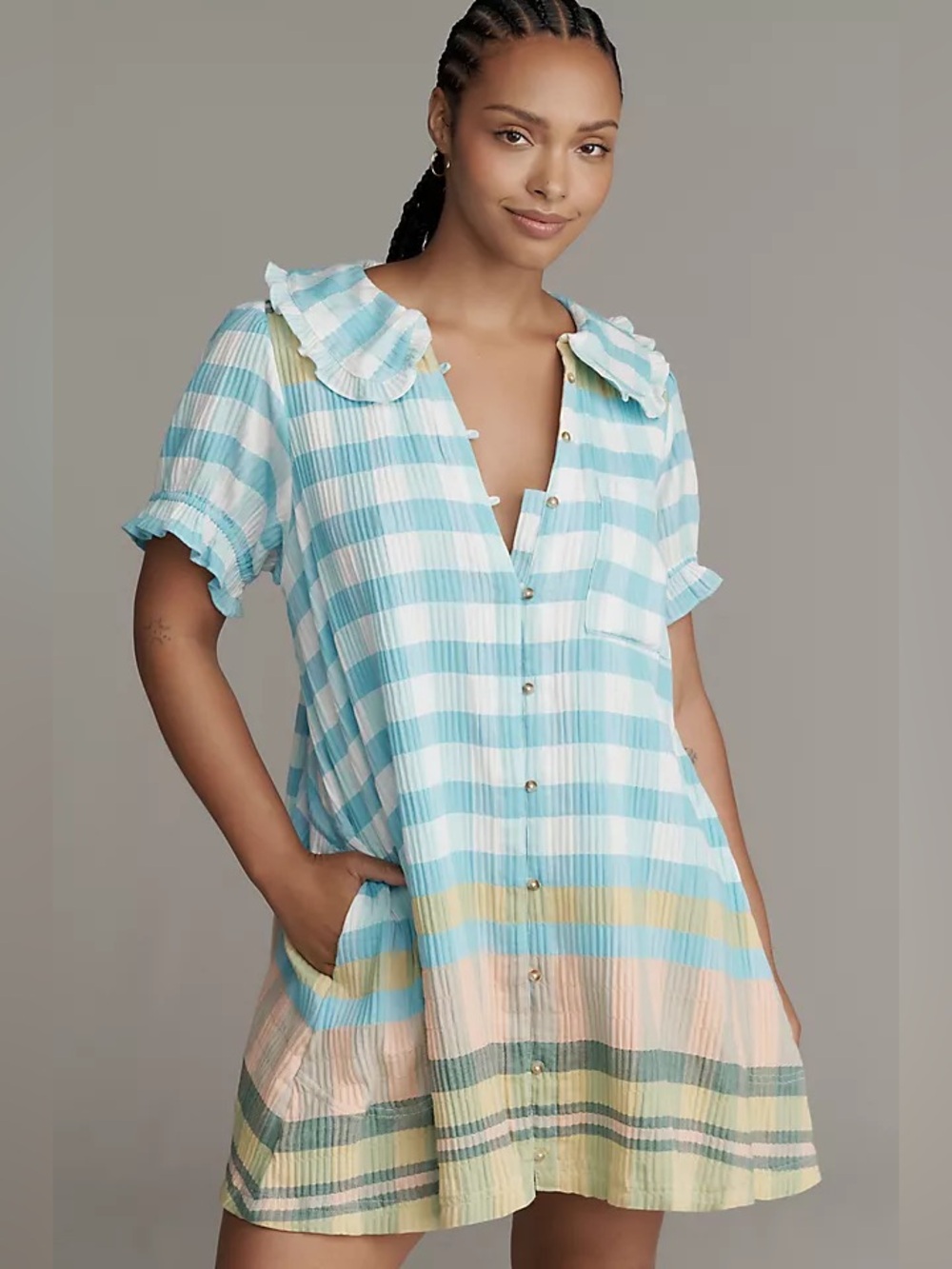 Pilcro Pastel Blue and White Striped Button Dress